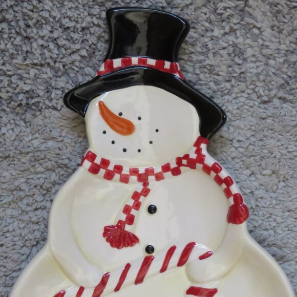 Snowman Ceramic Plate / Candy Dish Xmas Christmas (K685) - Picture 2 of 4